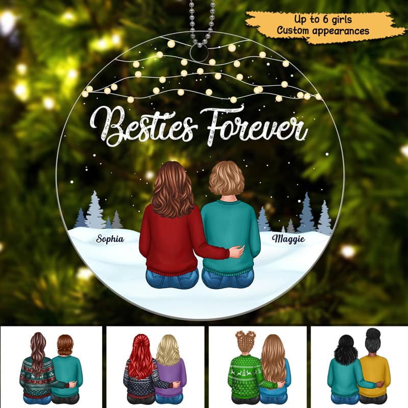 Besties Best Friends Sisters Forever Personalized Christmas Acrylic Ornament - Image 3