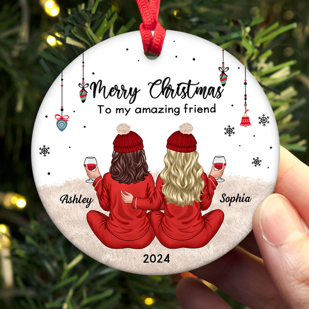 Besties Celebrating Christmas The Girls Always Better Together Personalized Ceramic Ornament, Christmas Gift For Ceramic Ornament - Image 3