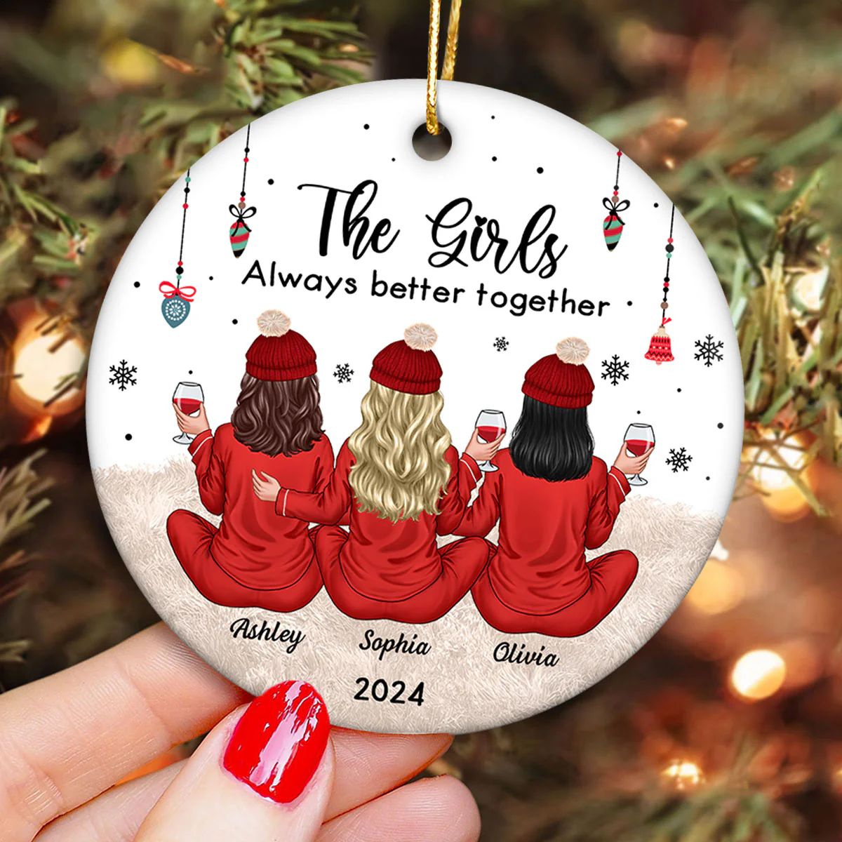 Besties Celebrating Christmas The Girls Always Better Together Personalized Ceramic Ornament, Christmas Gift For Ceramic Ornament - Image 5
