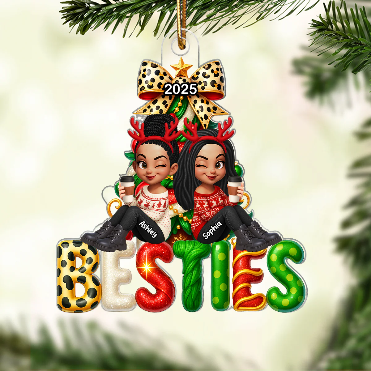 Besties Christmas Tree Sparkling Personalized 2025 Acrylic Ornament, Christmas Gift for Best Friends - Image 5