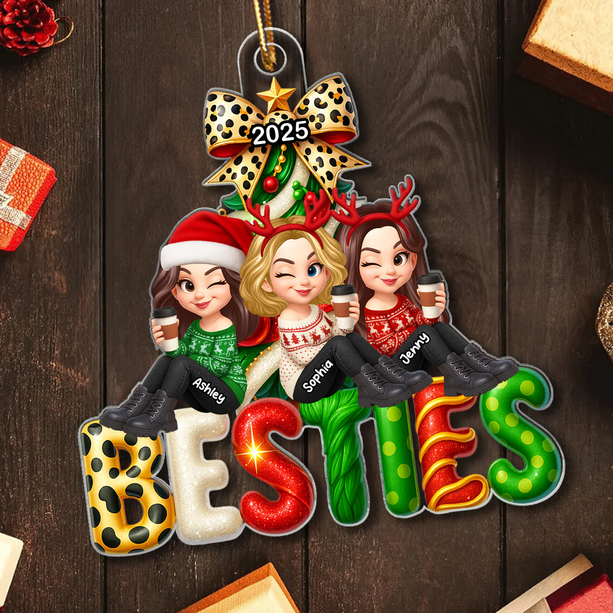 Besties Christmas Tree Sparkling Personalized 2025 Acrylic Ornament, Christmas Gift for Best Friends - Image 6