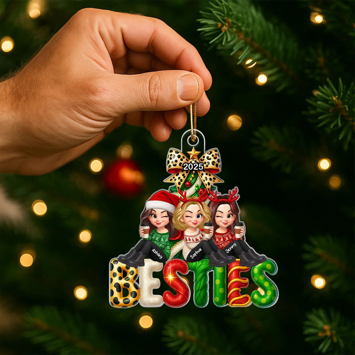 Besties Christmas Tree Sparkling Personalized 2025 Acrylic Ornament, Christmas Gift for Best Friends - Image 7