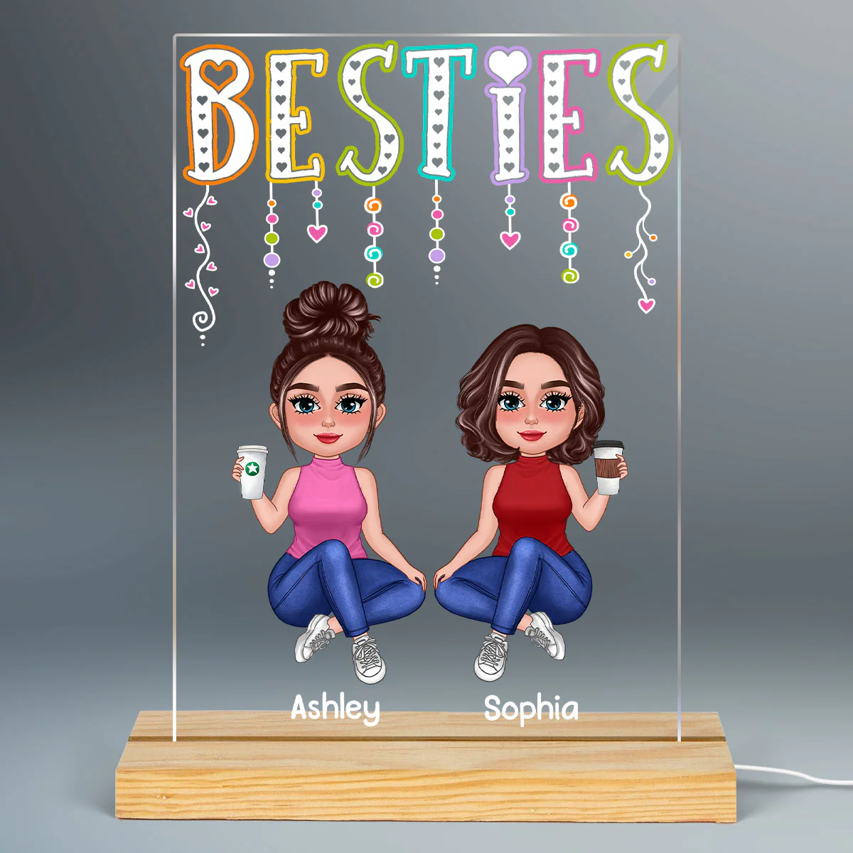 Besties Colorful Light Happy Doll Besties Personalized Rectangle Acrylic Plaque With LED Night Light - Image 2