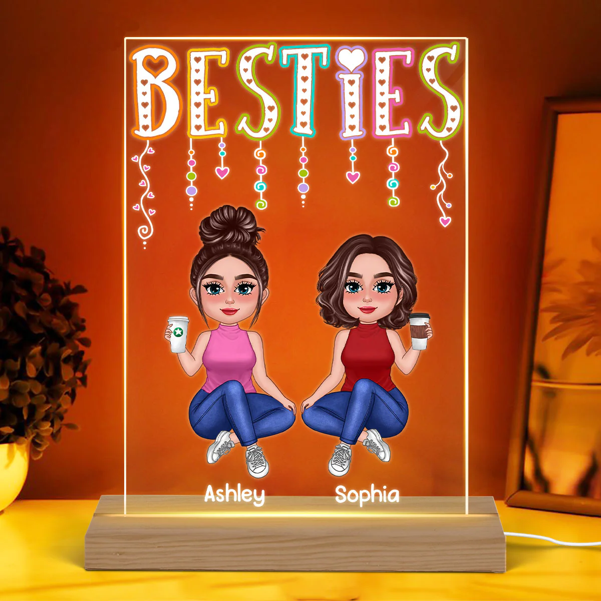 Besties Colorful Light Happy Doll Besties Personalized Rectangle Acrylic Plaque With LED Night Light - Image 3