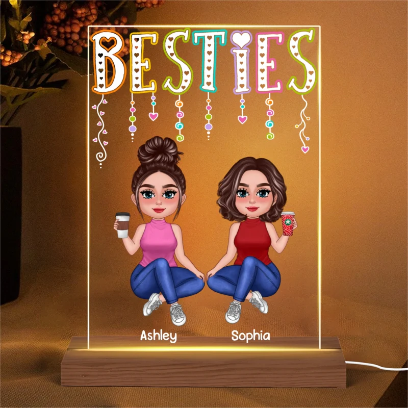 Besties Colorful Light Happy Doll Besties Personalized Rectangle Acrylic Plaque With LED Night Light - Image 4