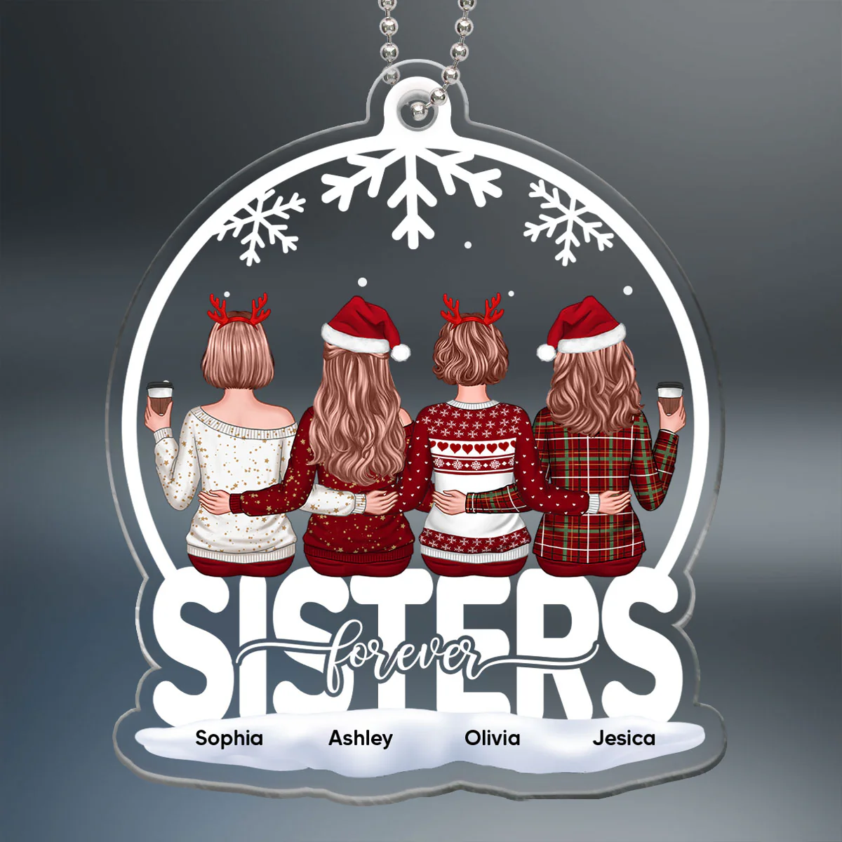 Besties Forever Back View Best Friends Red Themed Costume Personalized Acrylic Ornament - Image 2