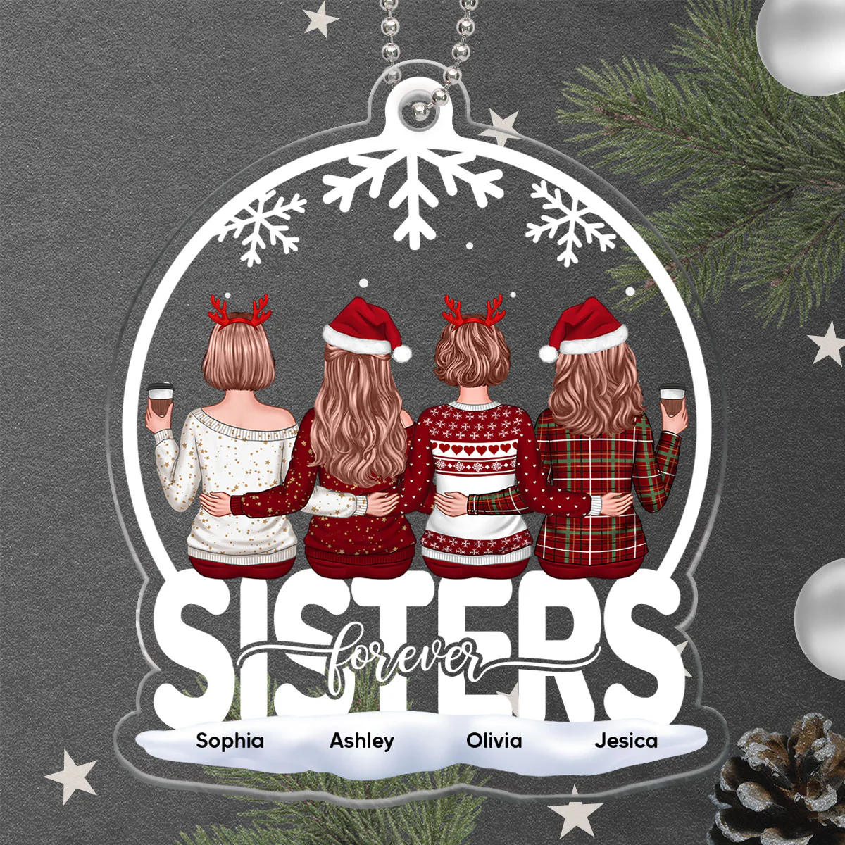 Besties Forever Back View Best Friends Red Themed Costume Personalized Acrylic Ornament - Image 3