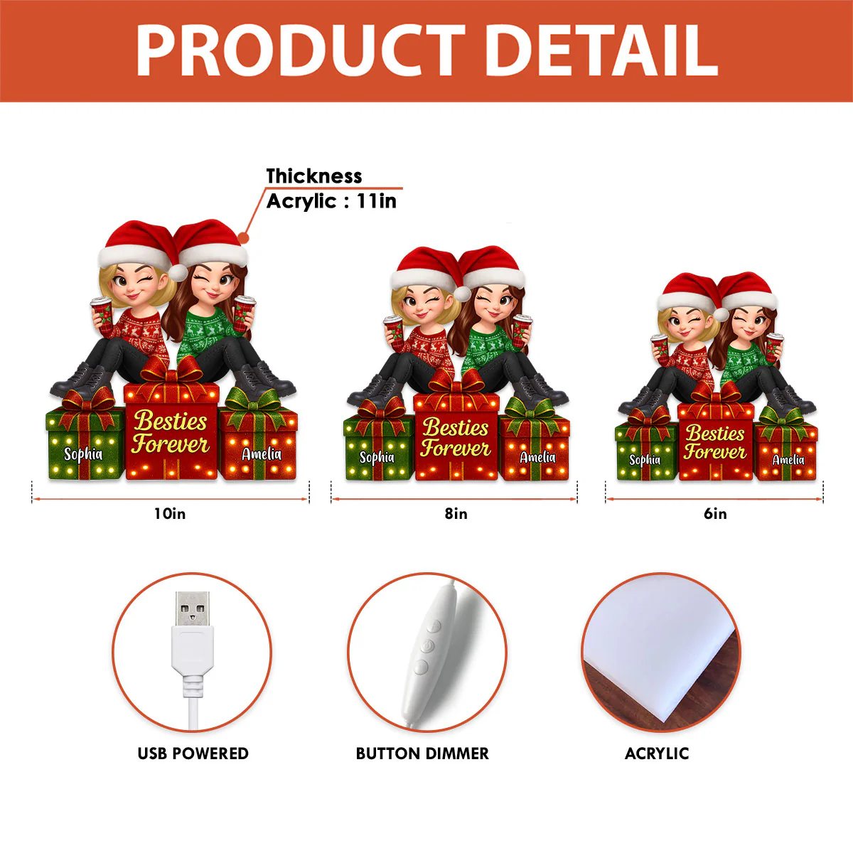 Besties Forever Beautiful Marquee Pattern Effect Christmas Gift Box - Personalized Light Box - Image 14
