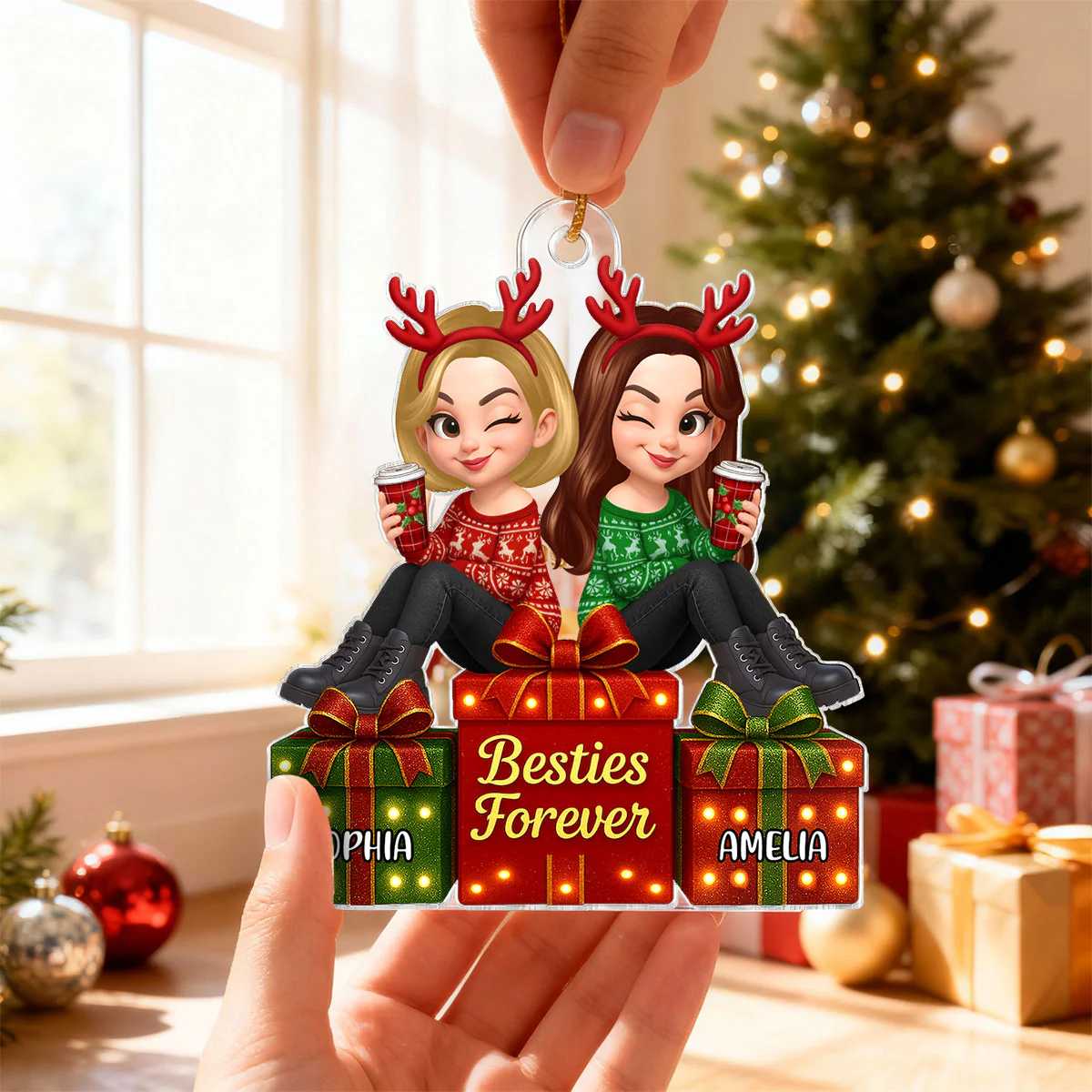 Besties Forever Beautiful Marquee Pattern Effect Gift Box Christmas - Personalized Acrylic Ornament - Image 4