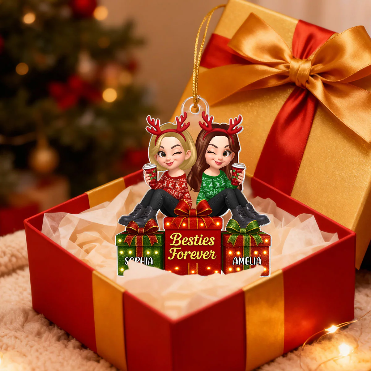 Besties Forever Beautiful Marquee Pattern Effect Gift Box Christmas - Personalized Acrylic Ornament - Image 9