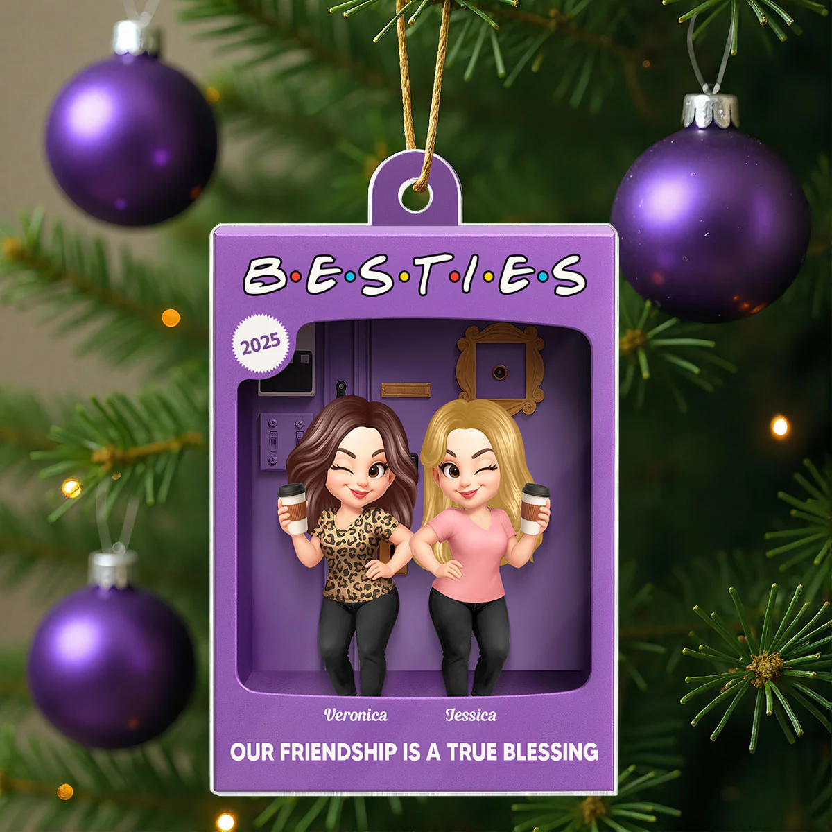 [BUY 2 GET 1 FREE] Besties Personalized Acrylic Ornament - Purple Toy Box Style Christmas Gift - Image 2