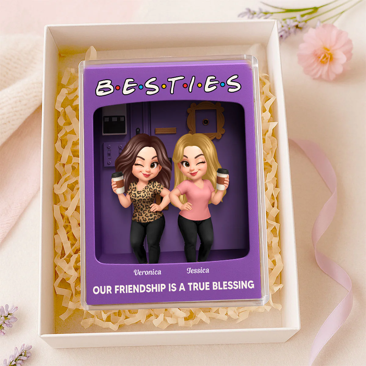 Besties Forever Best Friends Purple Toy Box Style Personalized Acrylic Block Plaque, Friendship Gift For Besties - Image 3