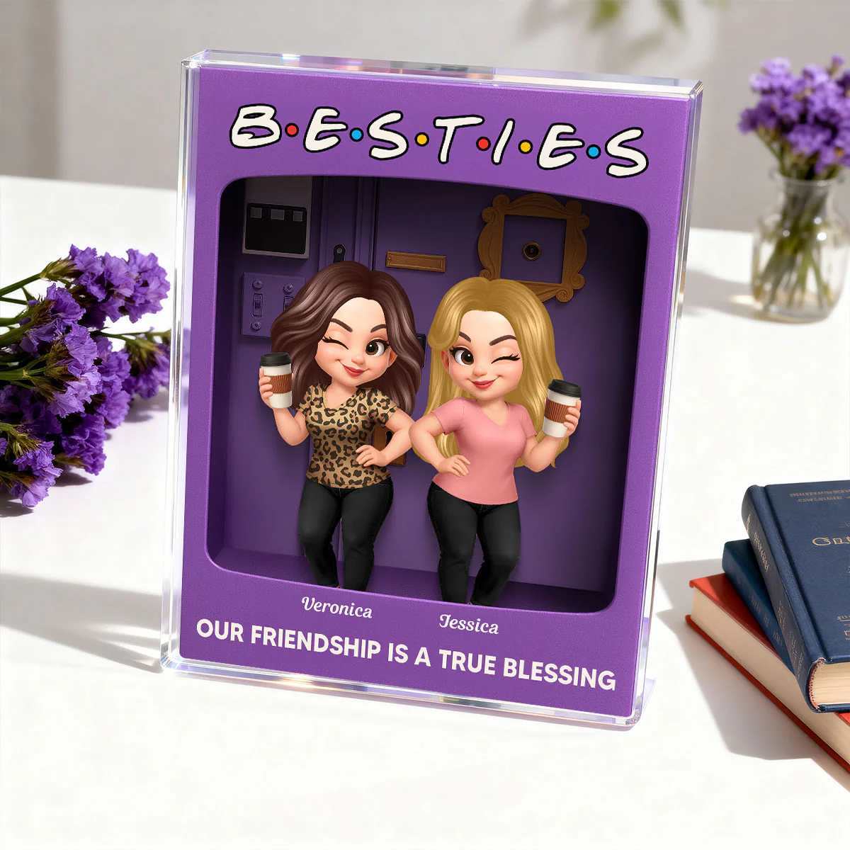 Besties Forever Best Friends Purple Toy Box Style Personalized Acrylic Block Plaque, Friendship Gift For Besties - Image 4