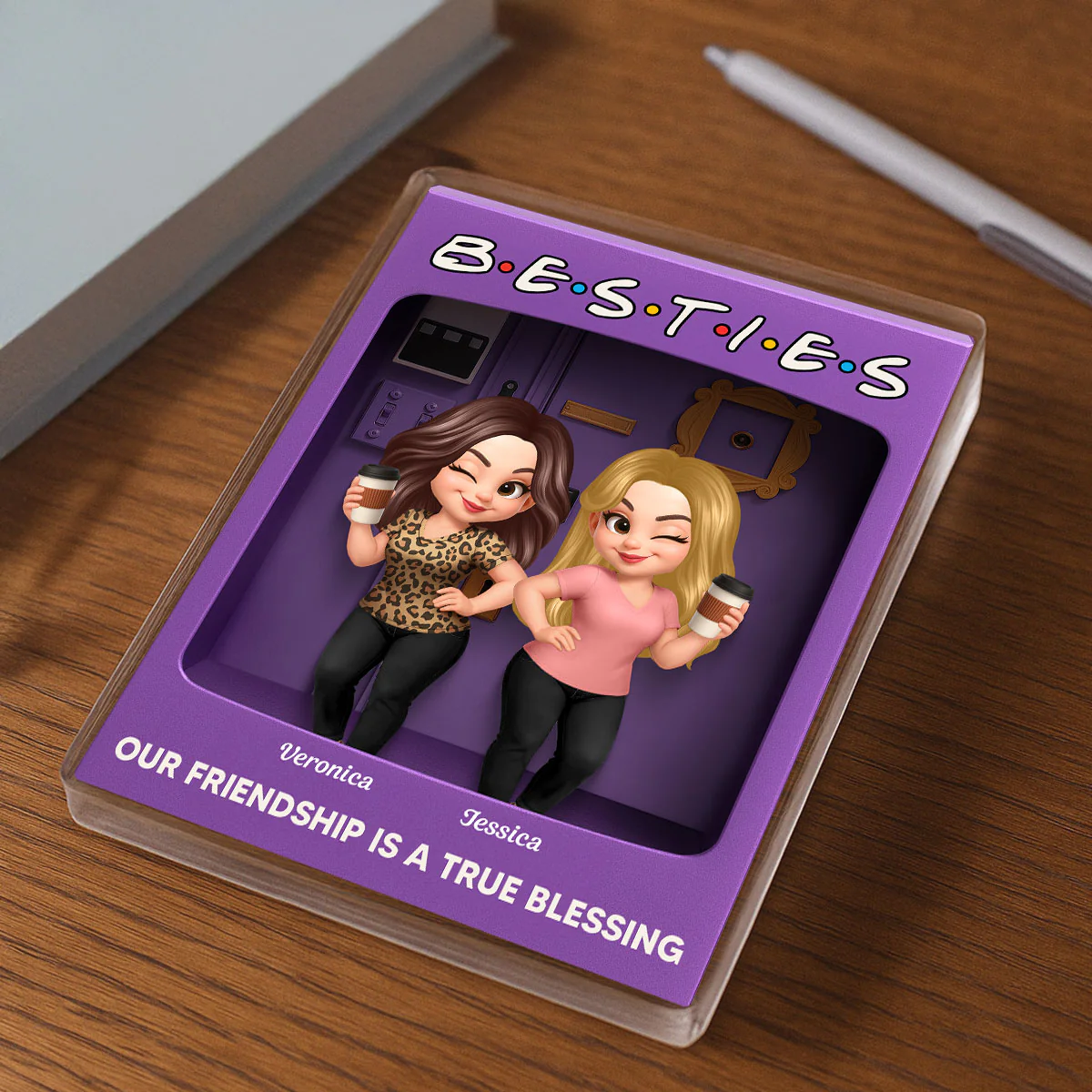 Besties Forever Best Friends Purple Toy Box Style Personalized Acrylic Block Plaque, Friendship Gift For Besties - Image 6