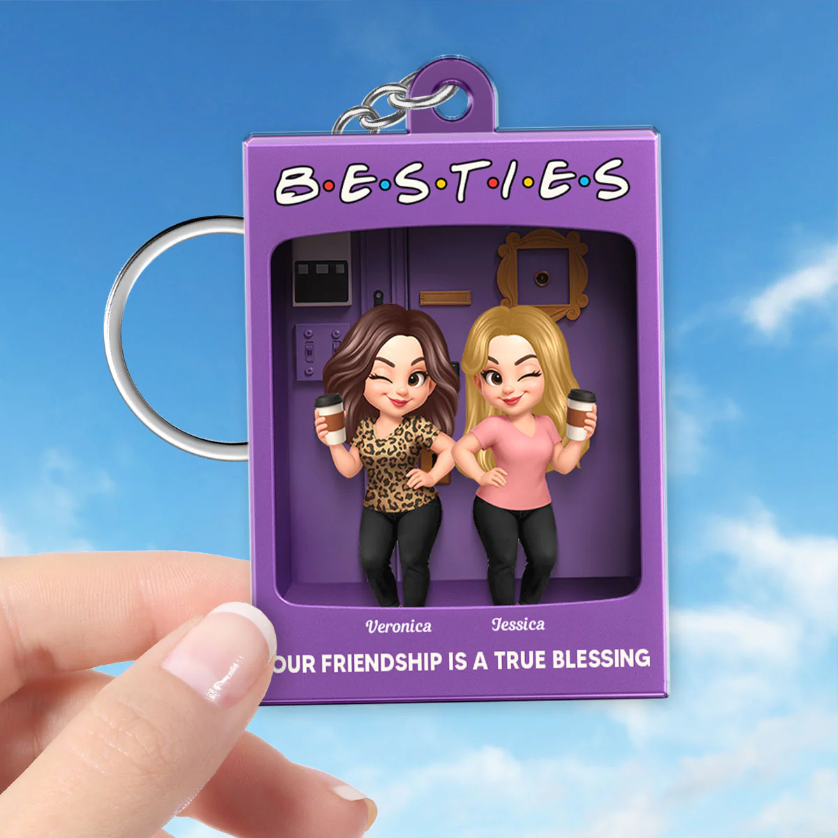Besties Forever Best Friends Purple Toy Box Style - Personalized Acrylic Keychain - Friendship Gift For Besties - Image 2
