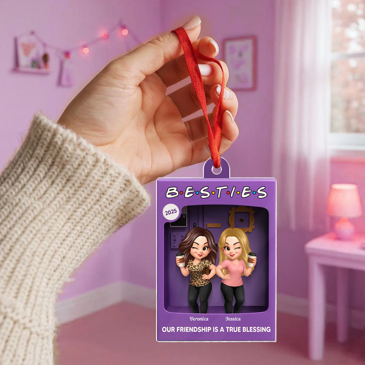 Besties Personalized Acrylic Ornament - Purple Toy Box Style Christmas Gift - Image 9