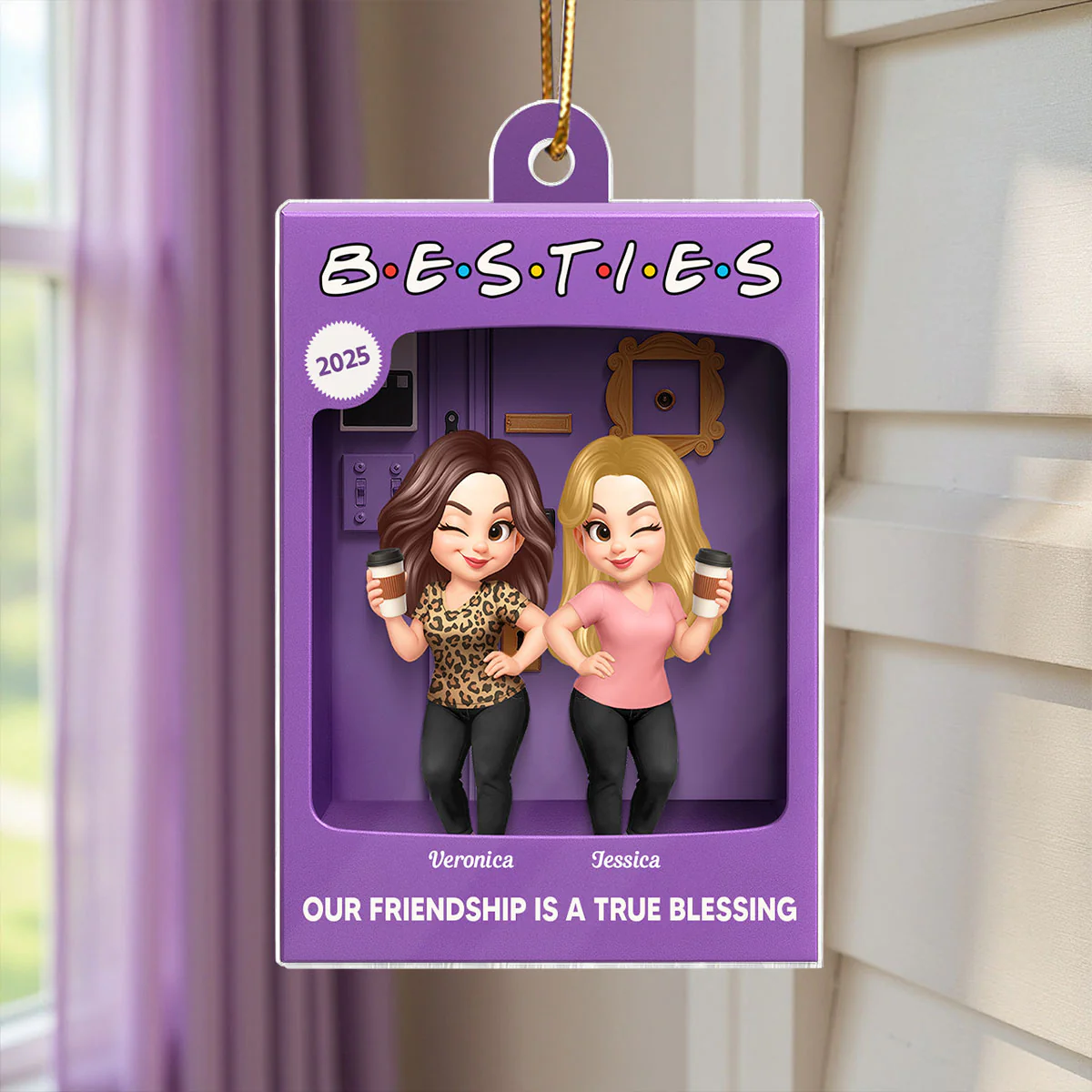 3D Effect Besties Forever Best Friends Purple Toy Box Style Personalized Acrylic Ornament, Christmas Gift For Besties - Image 14
