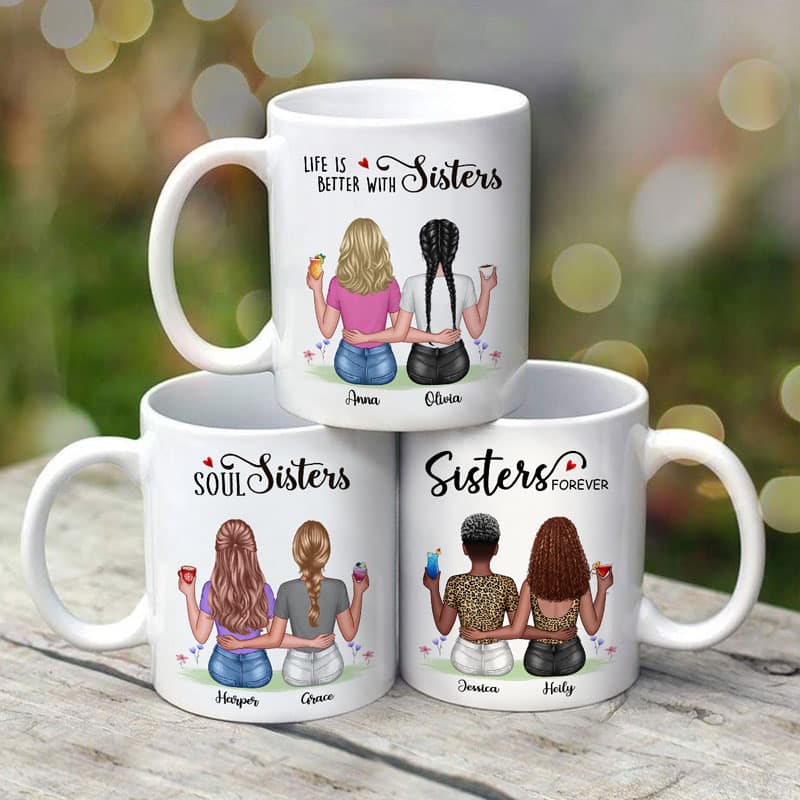 Besties Forever Besties Sisters Back View Personalized Mug - Image 2