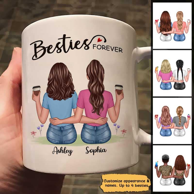 Besties Forever Besties Sisters Back View Personalized Mug - Image 3