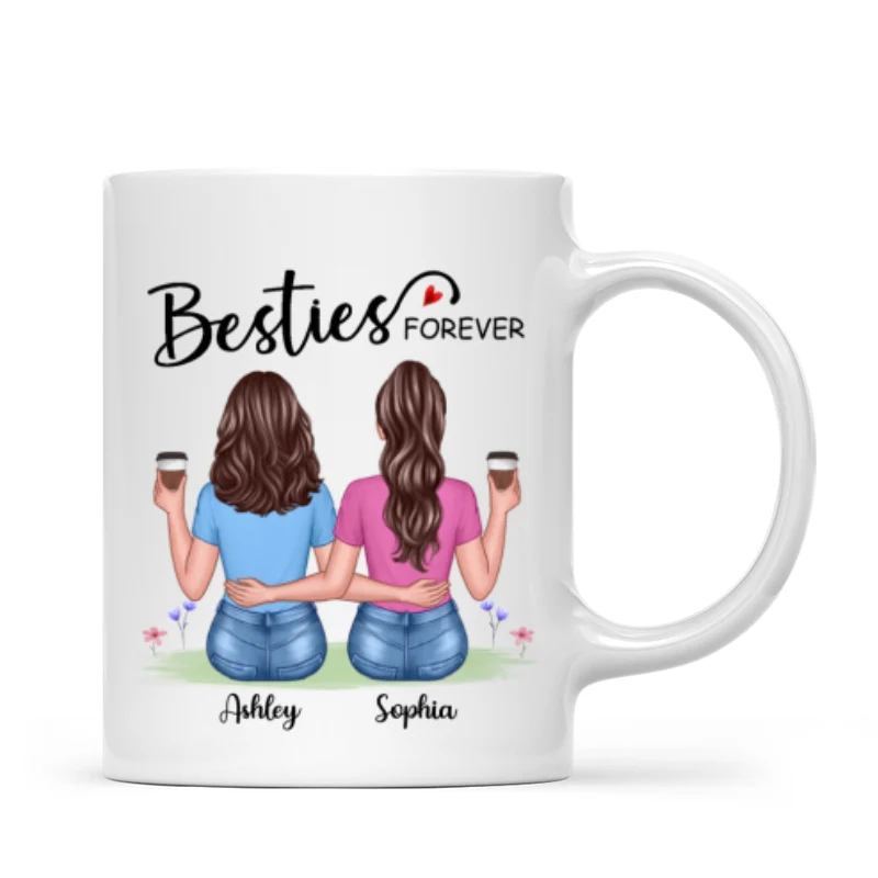 Besties Forever Besties Sisters Back View Personalized Mug - Image 4