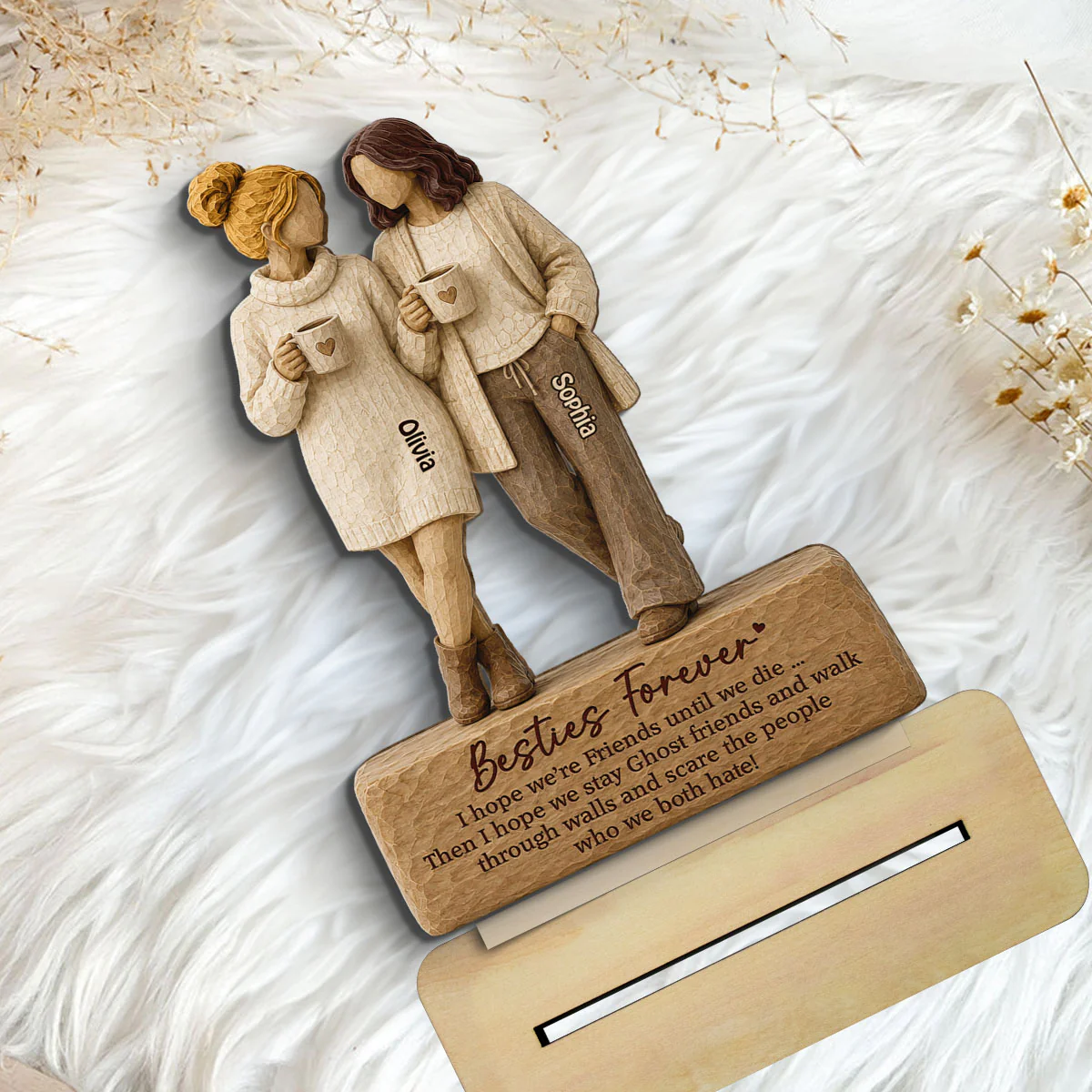 Besties Forever Coffee Date Girls 2D Flat - Personalized 2-Layered Wooden Plaque - Friendship Keepsake - Image 5