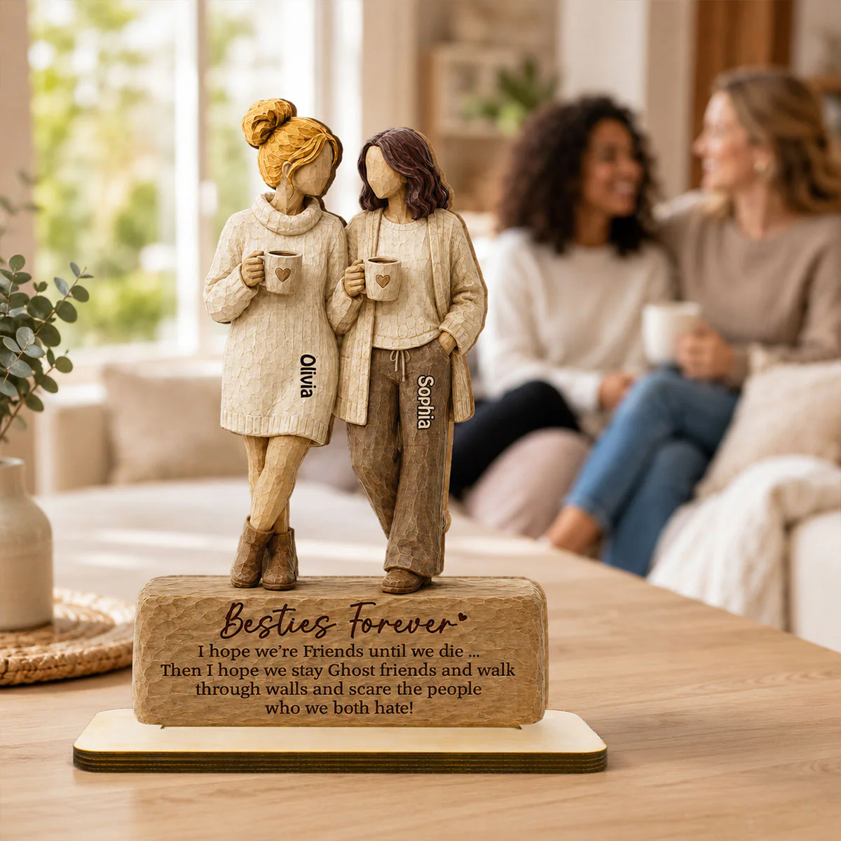 Besties Forever Coffee Date Girls 2D Flat - Personalized 2-Layered Wooden Plaque - Friendship Keepsake - Image 6