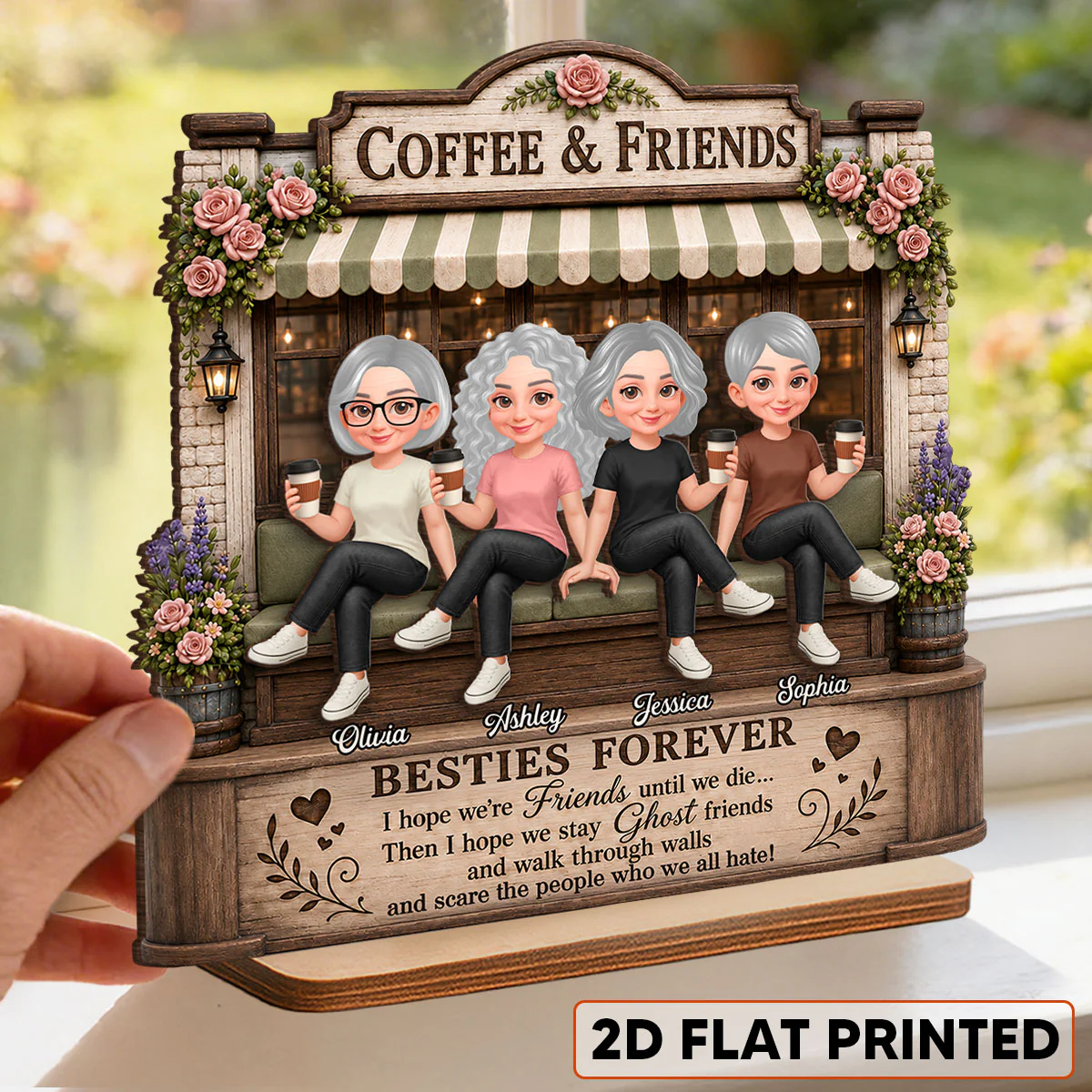 Besties Forever Coffeeshop Best Memories Together - Personalized 2-Layered Wooden Plaque - Birthday Gift, Gift For Best Friends - Image 2