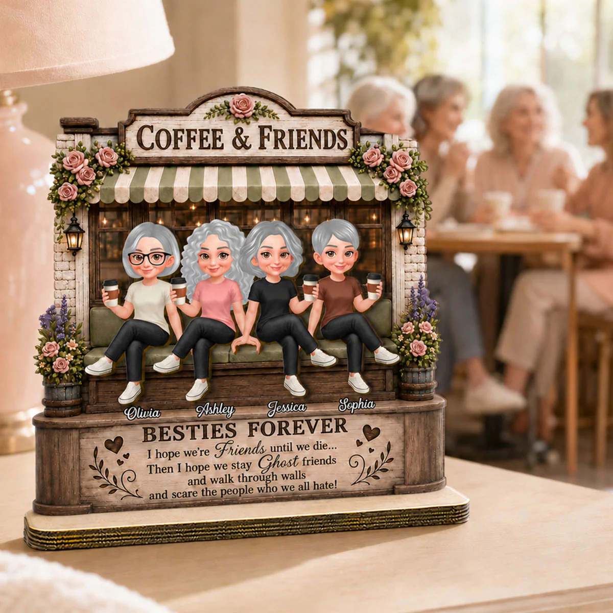Besties Forever Coffeeshop Best Memories Together - Personalized 2-Layered Wooden Plaque - Birthday Gift, Gift For Best Friends - Image 3