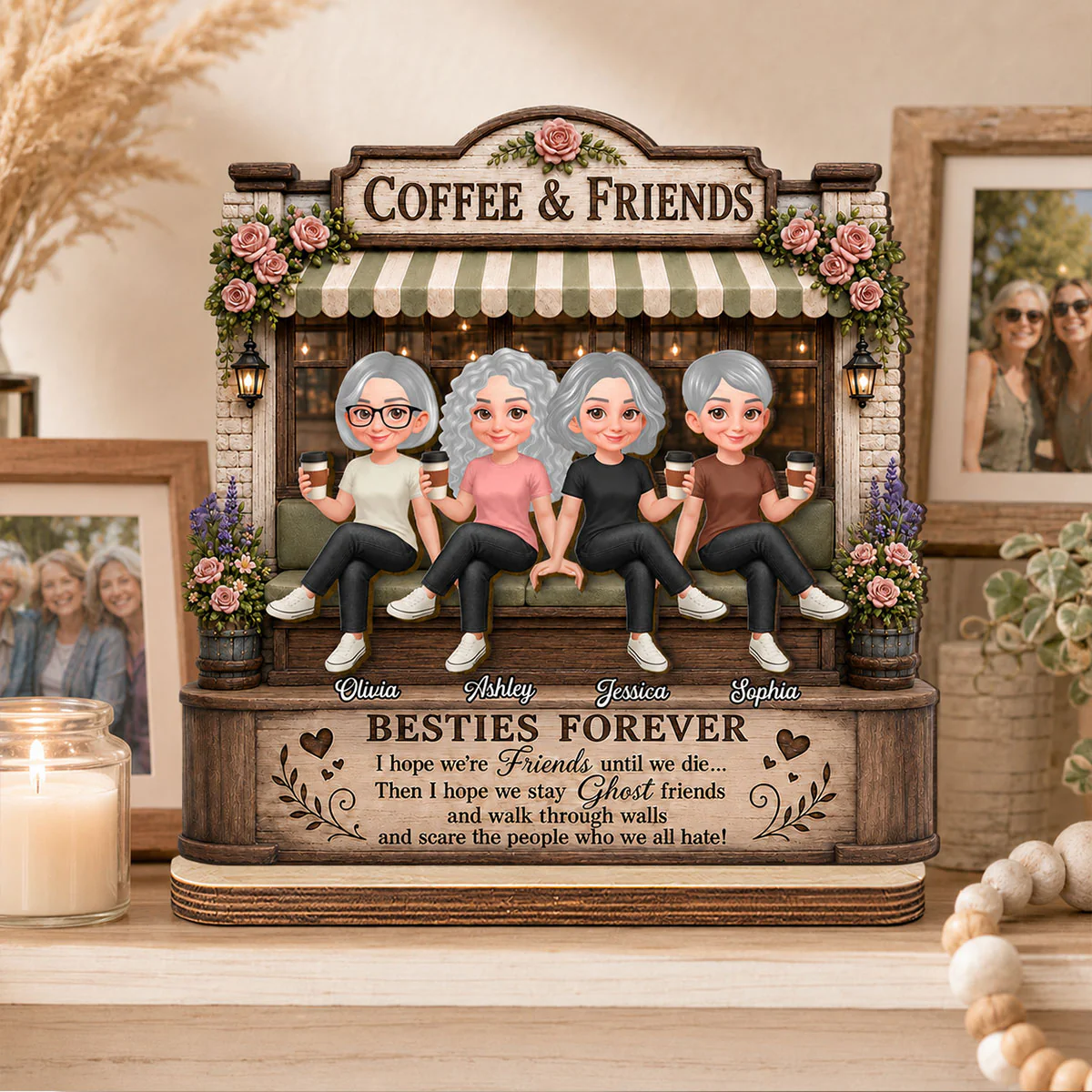 Besties Forever Coffeeshop Best Memories Together - Personalized 2-Layered Wooden Plaque - Birthday Gift, Gift For Best Friends - Image 4