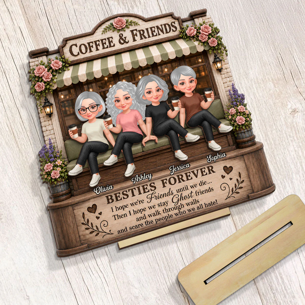 Besties Forever Coffeeshop Best Memories Together - Personalized 2-Layered Wooden Plaque - Birthday Gift, Gift For Best Friends - Image 6