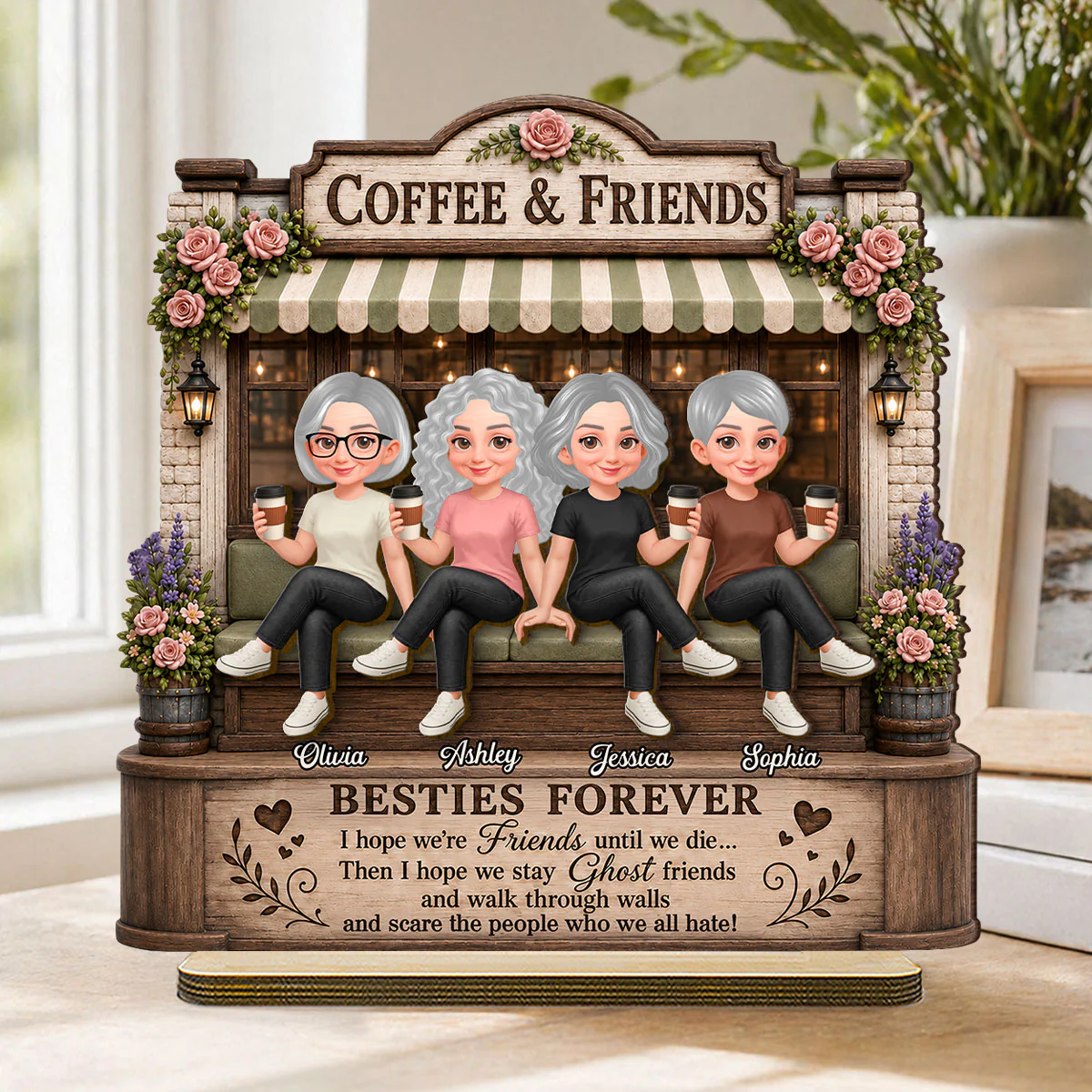 Besties Forever Coffeeshop Best Memories Together - Personalized 2-Layered Wooden Plaque - Birthday Gift, Gift For Best Friends - Image 7