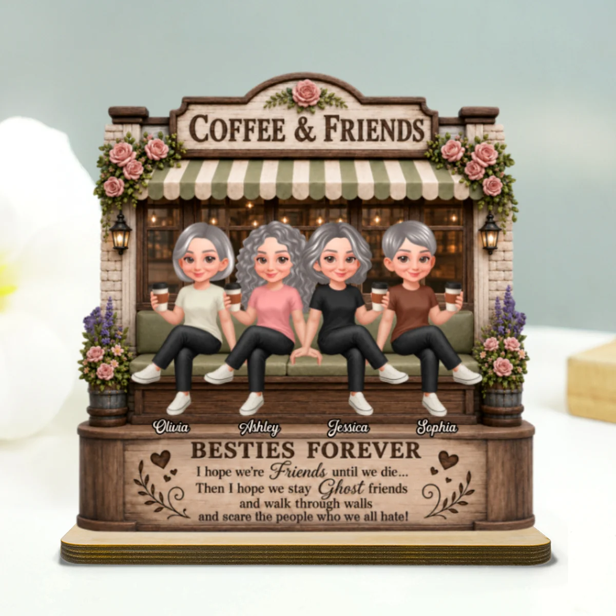 Besties Forever Coffeeshop Best Memories Together - Personalized 2-Layered Wooden Plaque - Birthday Gift, Gift For Best Friends - Image 8
