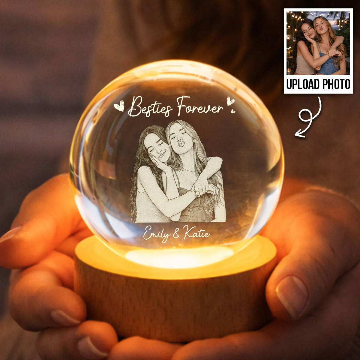 Besties Forever Custom Photo - Personalized Crystal Ball LED Night Light - Birthday Gift, Gift For Best Friends - Image 5