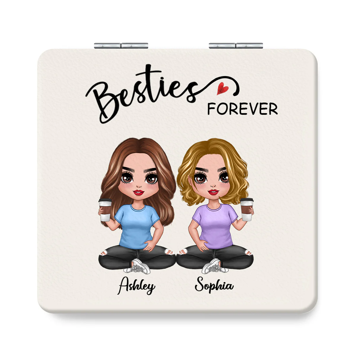 Besties Forever Doll Checkered Pants Personalized Square Compact Mirror