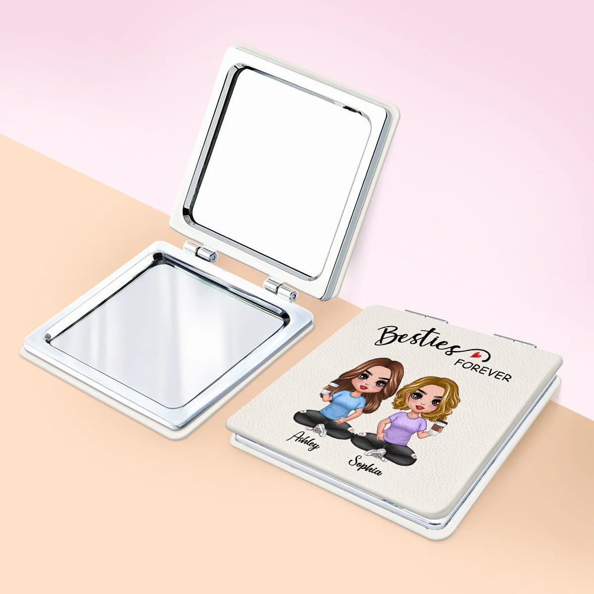 Besties Forever Doll Checkered Pants Personalized Square Compact Mirror - Image 4