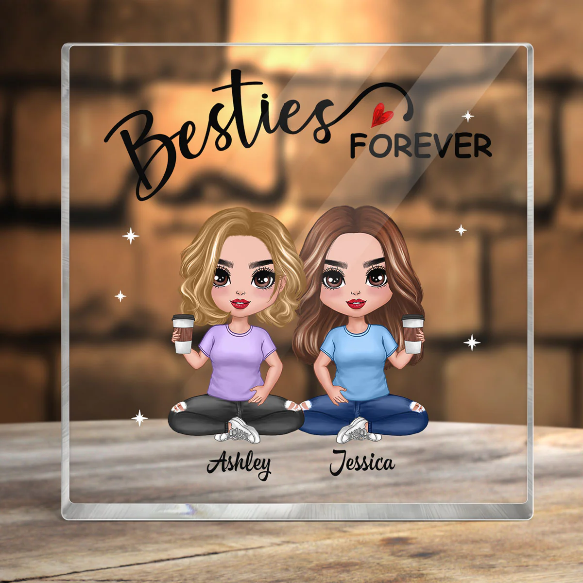 Besties Forever Doll Style Gift For Besties Sisters Personalized Acrylic Block Plaque - Image 3