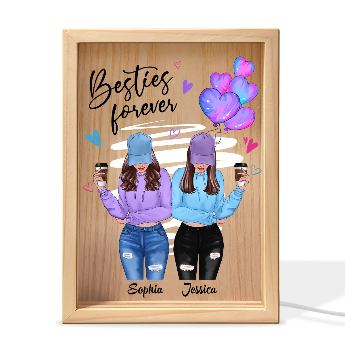 Besties Forever Front View Besties Personalized Wooden Frame Light Box - Image 2