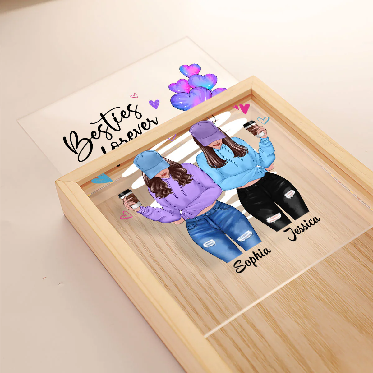 Besties Forever Front View Besties Personalized Wooden Frame Light Box - Image 4