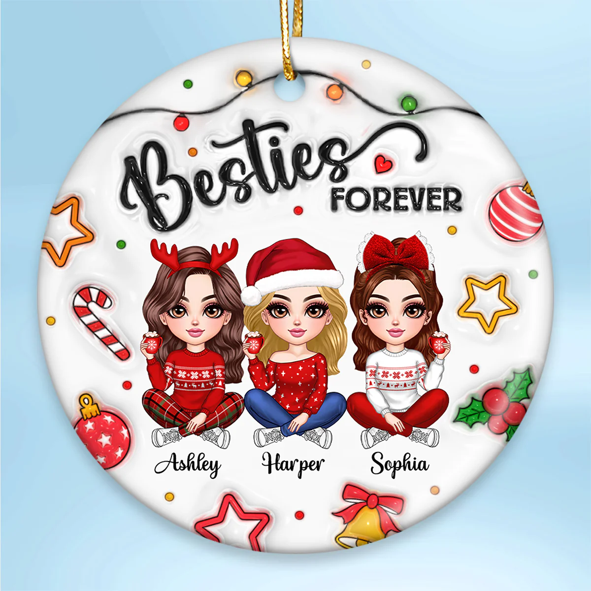 Besties Forever Gorgeous Girls 3D Inflated Christmas Gift Personalized Ceramic Ornament - Image 2