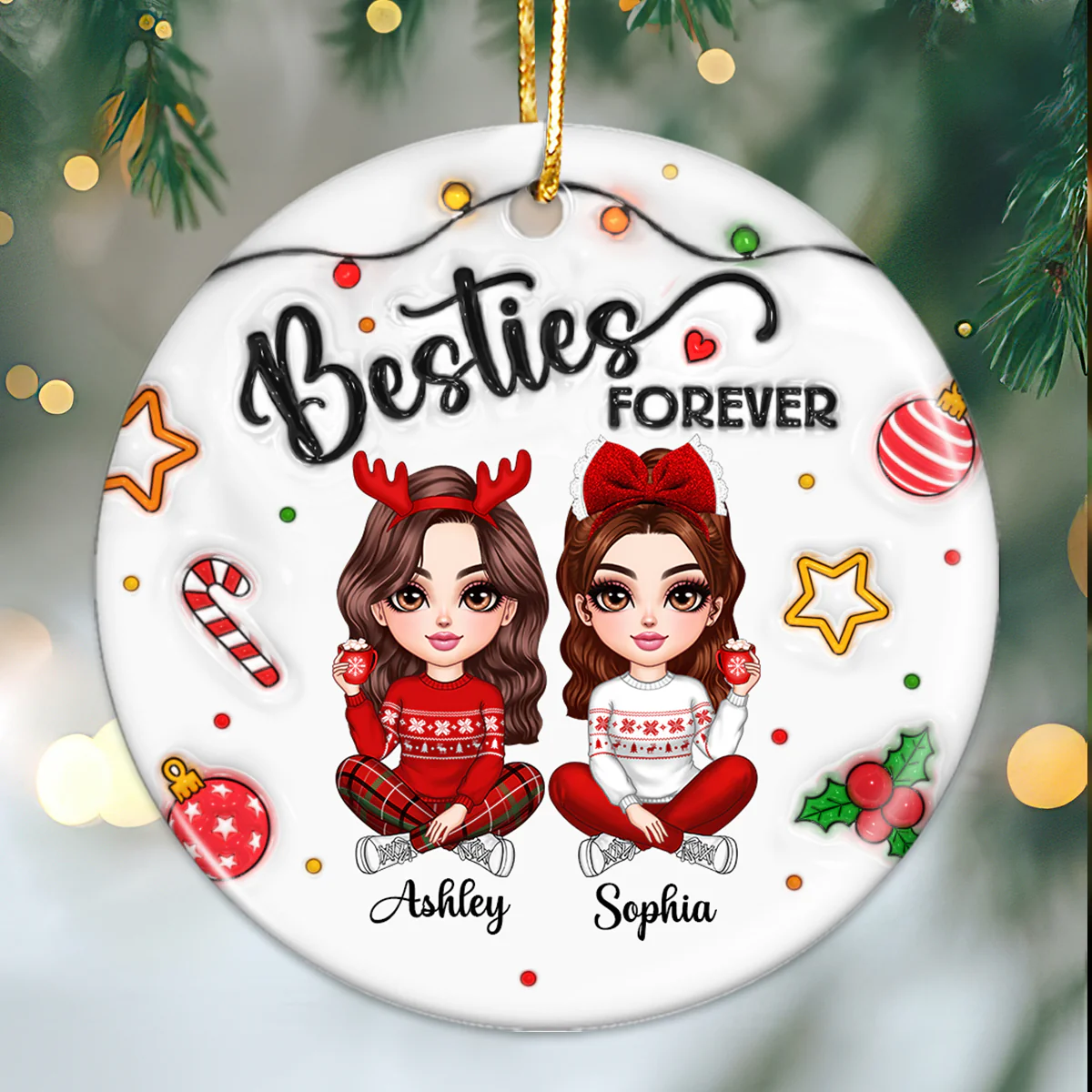 Besties Forever Gorgeous Girls 3D Inflated Christmas Gift Personalized Ceramic Ornament - Image 3