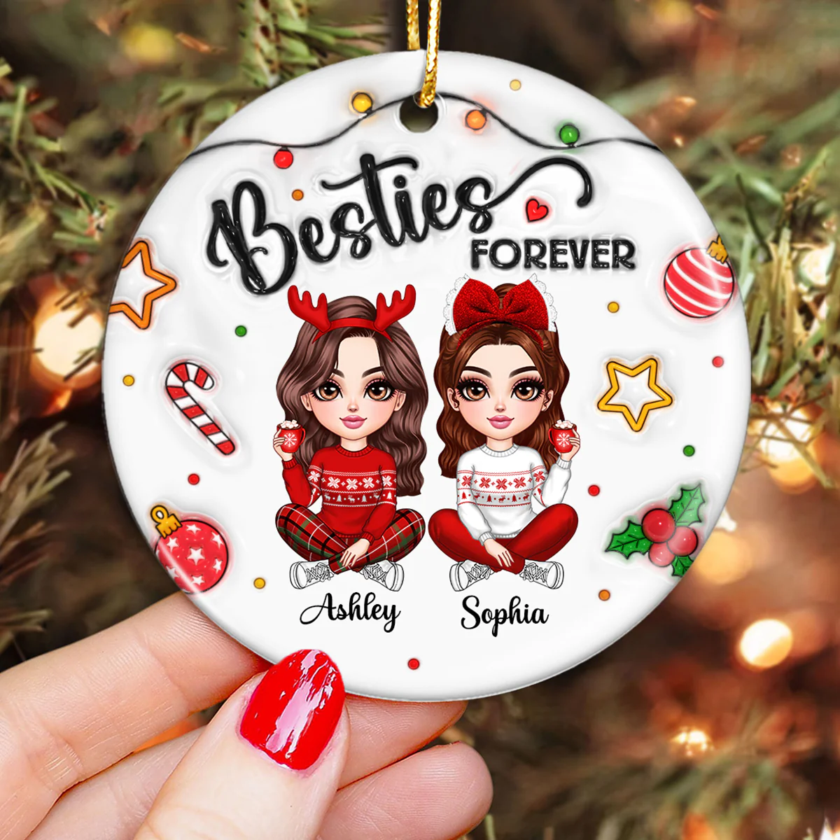 Besties Forever Gorgeous Girls 3D Inflated Christmas Gift Personalized Ceramic Ornament - Image 4