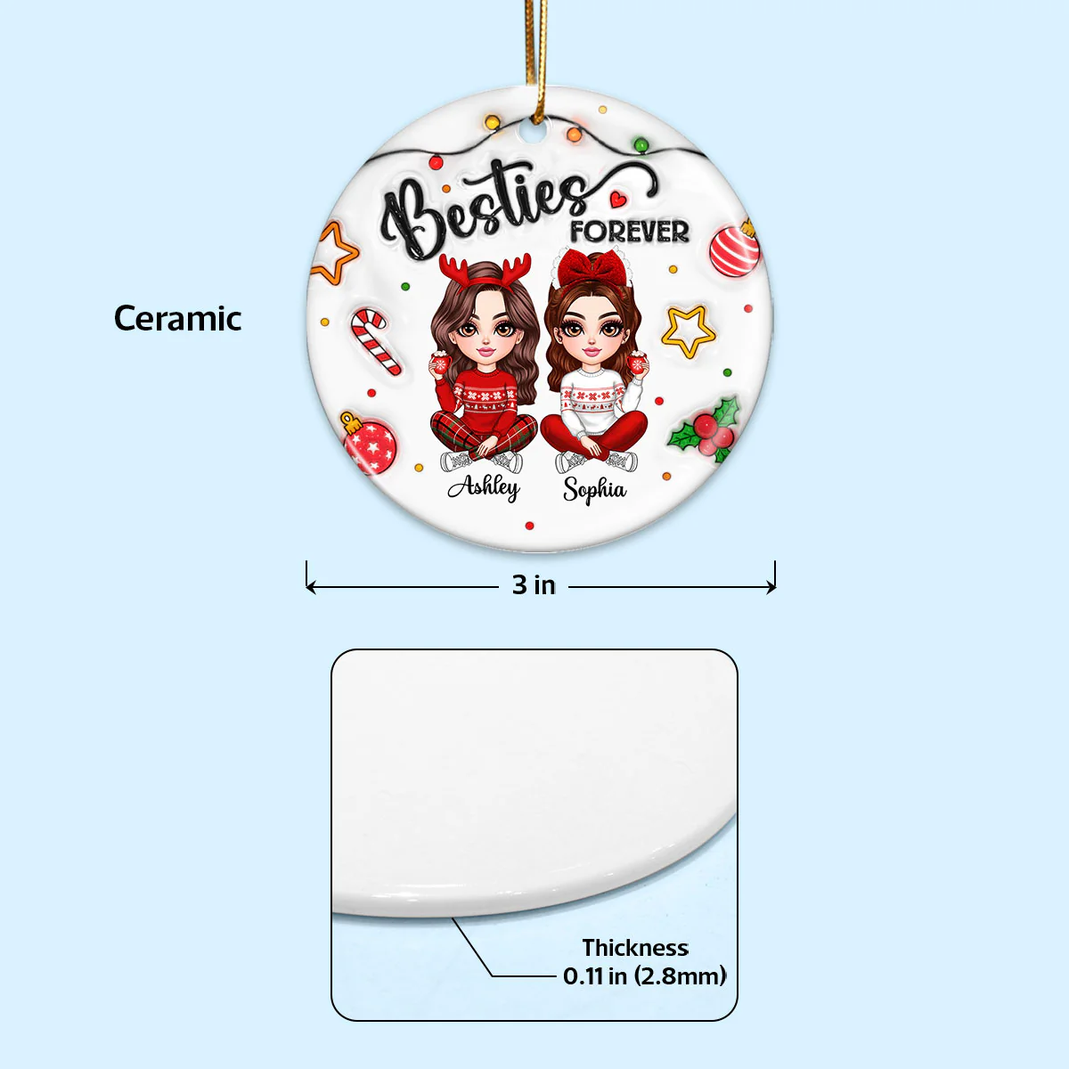 Besties Forever Gorgeous Girls 3D Inflated Christmas Gift Personalized Ceramic Ornament - Image 5