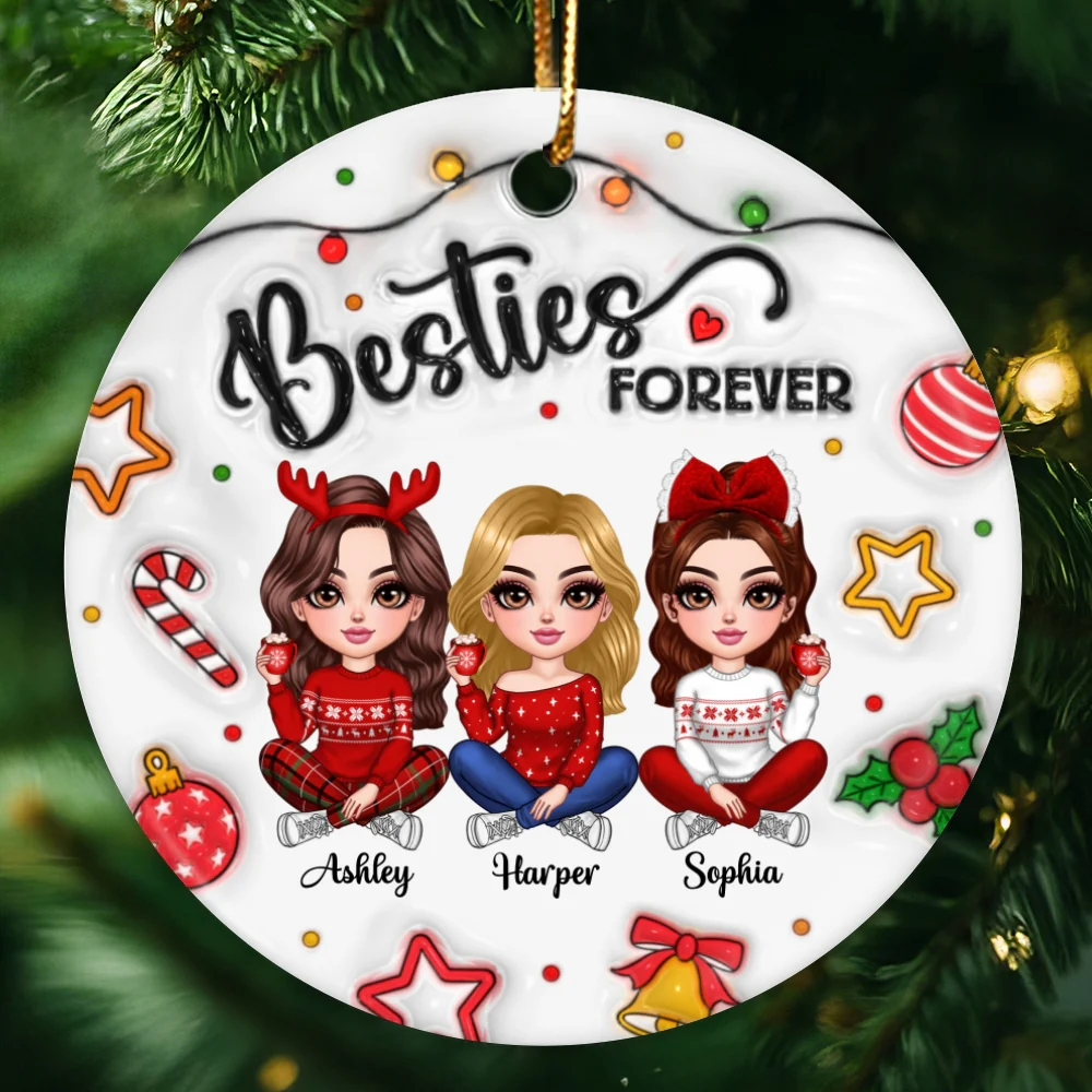 Besties Forever Gorgeous Girls 3D Inflated Christmas Gift Personalized Ceramic Ornament - Image 7