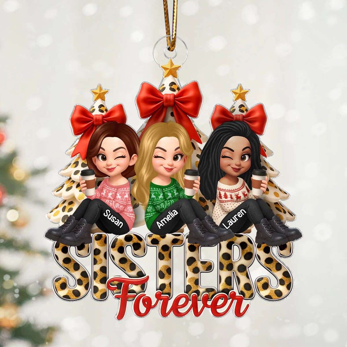 Besties Forever Leopard Pattern - Personalized Acrylic Ornament - Unique Christmas Gift for Best Friends - Image 3