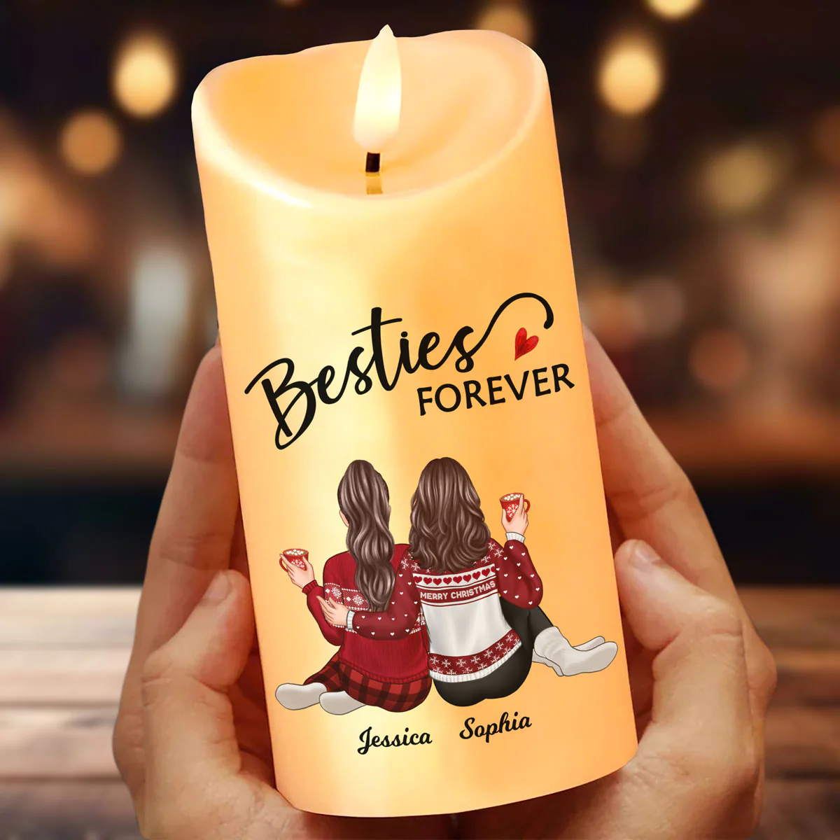 Besties Forever Message Christmas Besties Back View Personalized LED Candle - Image 12