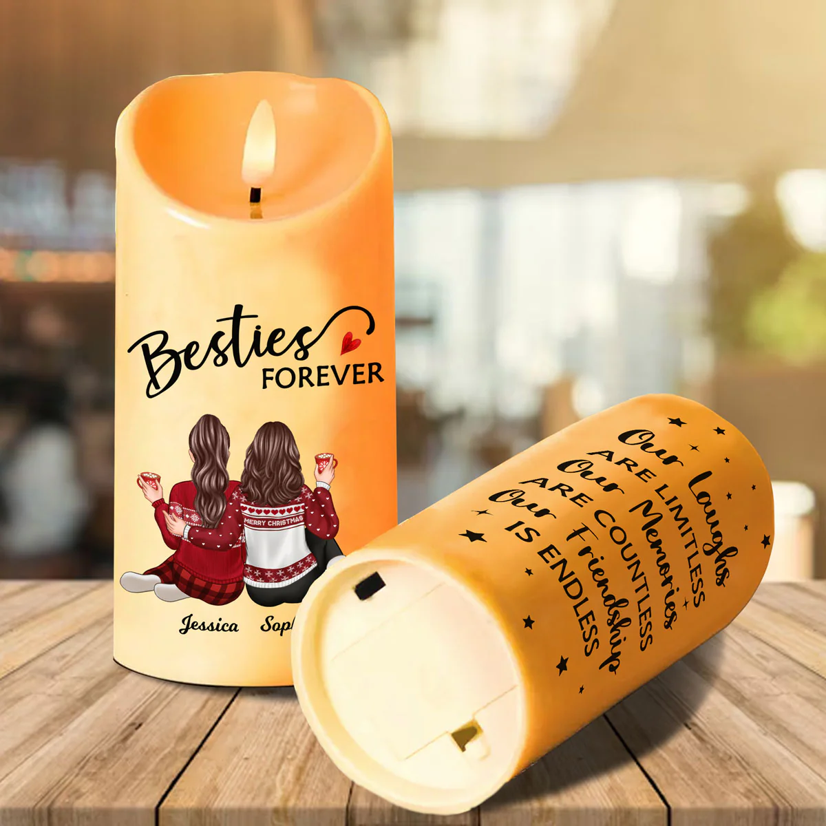 Besties Forever Message Christmas Besties Back View Personalized LED Candle - Image 13