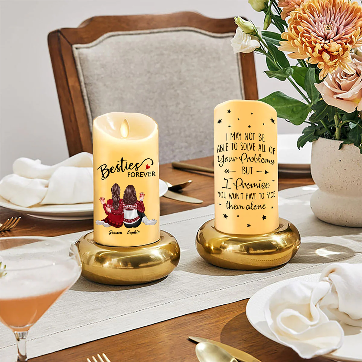 Besties Forever Message Christmas Besties Back View Personalized LED Candle - Image 15
