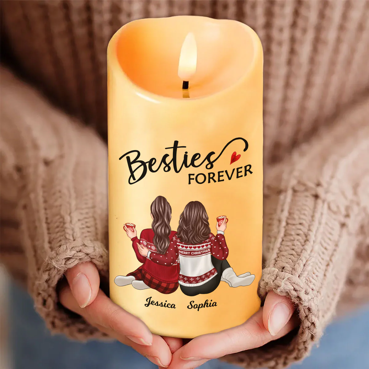 Besties Forever Message Christmas Besties Back View Personalized LED Candle - Image 5