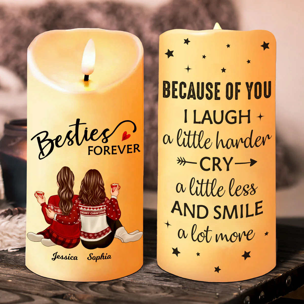 Besties Forever Message Christmas Besties Back View Personalized LED Candle - Image 9