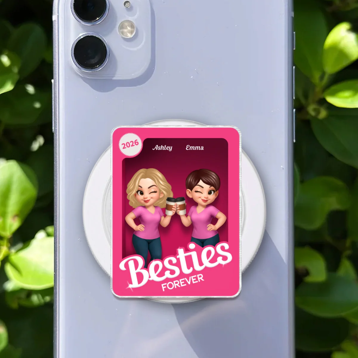 Besties Forever Pink 3D Effect Action Figure – Personalized Acrylic Magnetic Phone Grip – Gift for Best Friends, Matching Phone Grips - Image 12